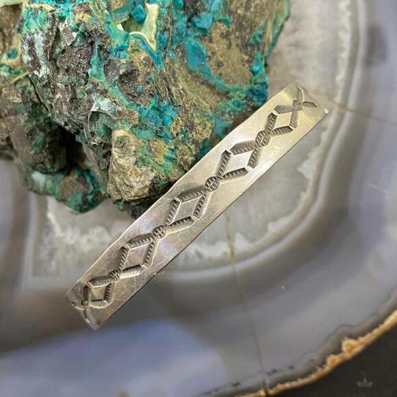 Nora Tahe Vintage Native American Sterling Silver Stamped Bracelet - Picture 2 of 10